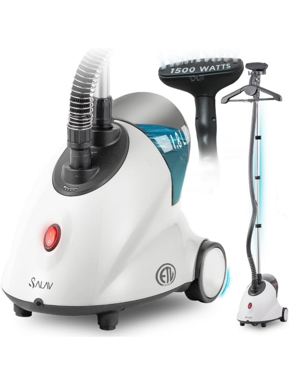1500W Full-Size Clothes Steamer with 1.8L Tank, 60-Min Steam, Adjustable Pole